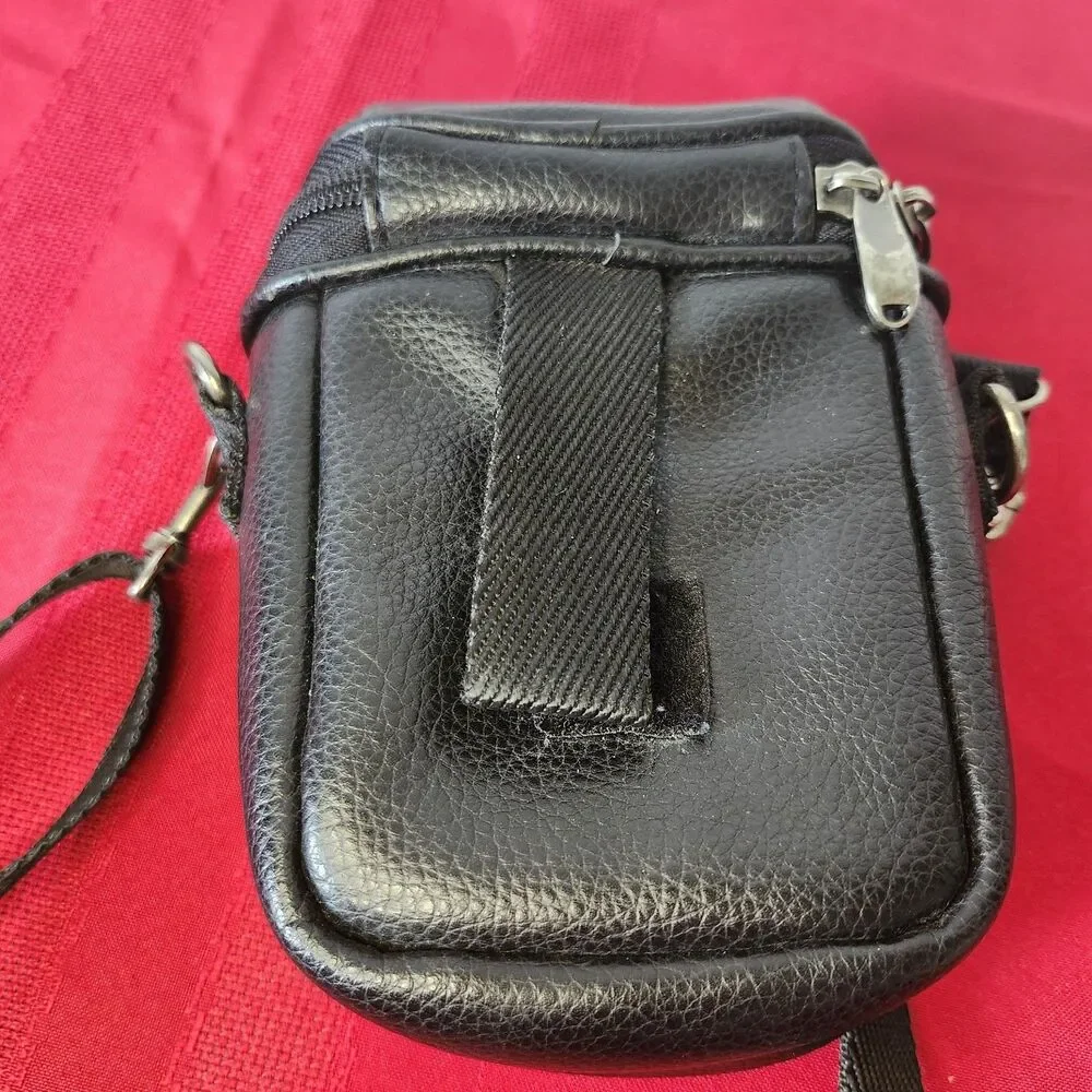 Vintage ICON Faux Leather Camera Bag Case Shoulder Strap Black